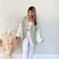 Isabella Crochet Sleeve Button Up (Sage)