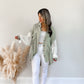 Isabella Crochet Sleeve Button Up (Sage)