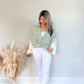 Isabella Crochet Sleeve Button Up (Sage)