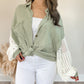 Isabella Crochet Sleeve Button Up (Sage)