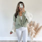 Isabella Crochet Sleeve Button Up (Sage)