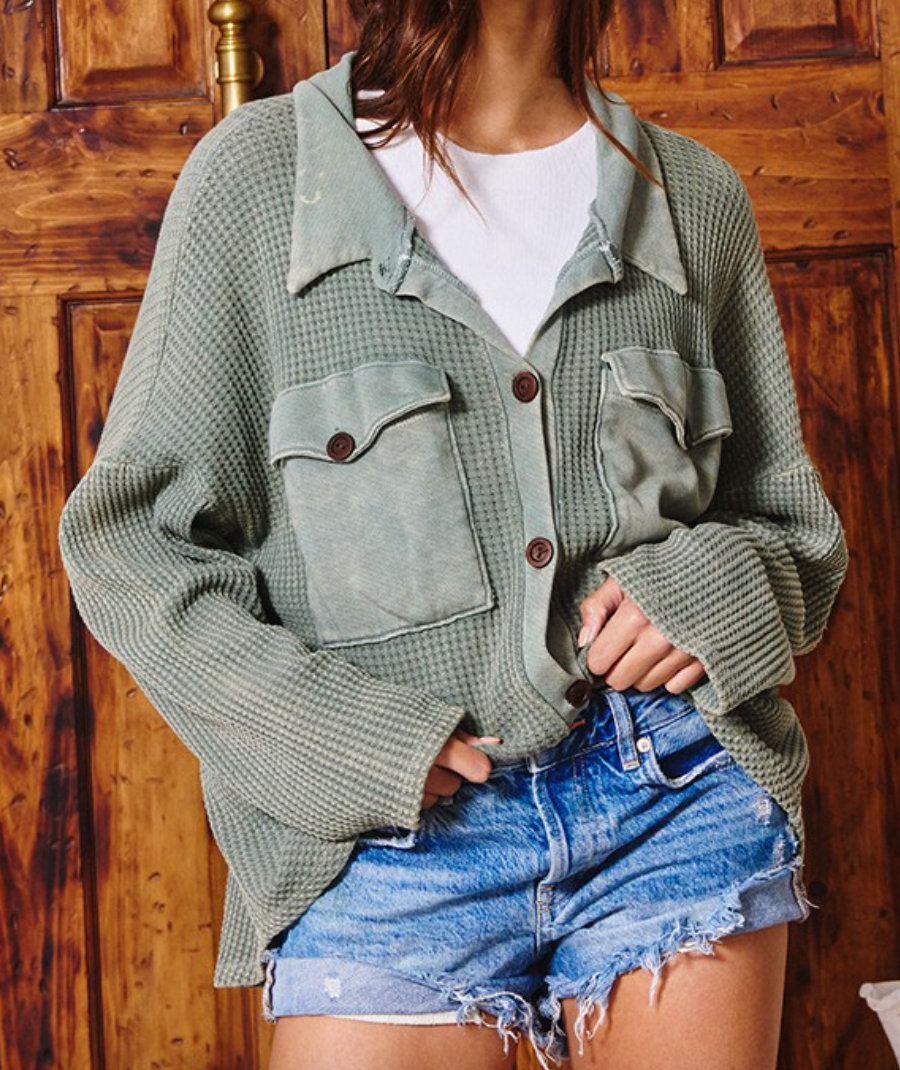 Vintage Wash Waffle Knit Shacket