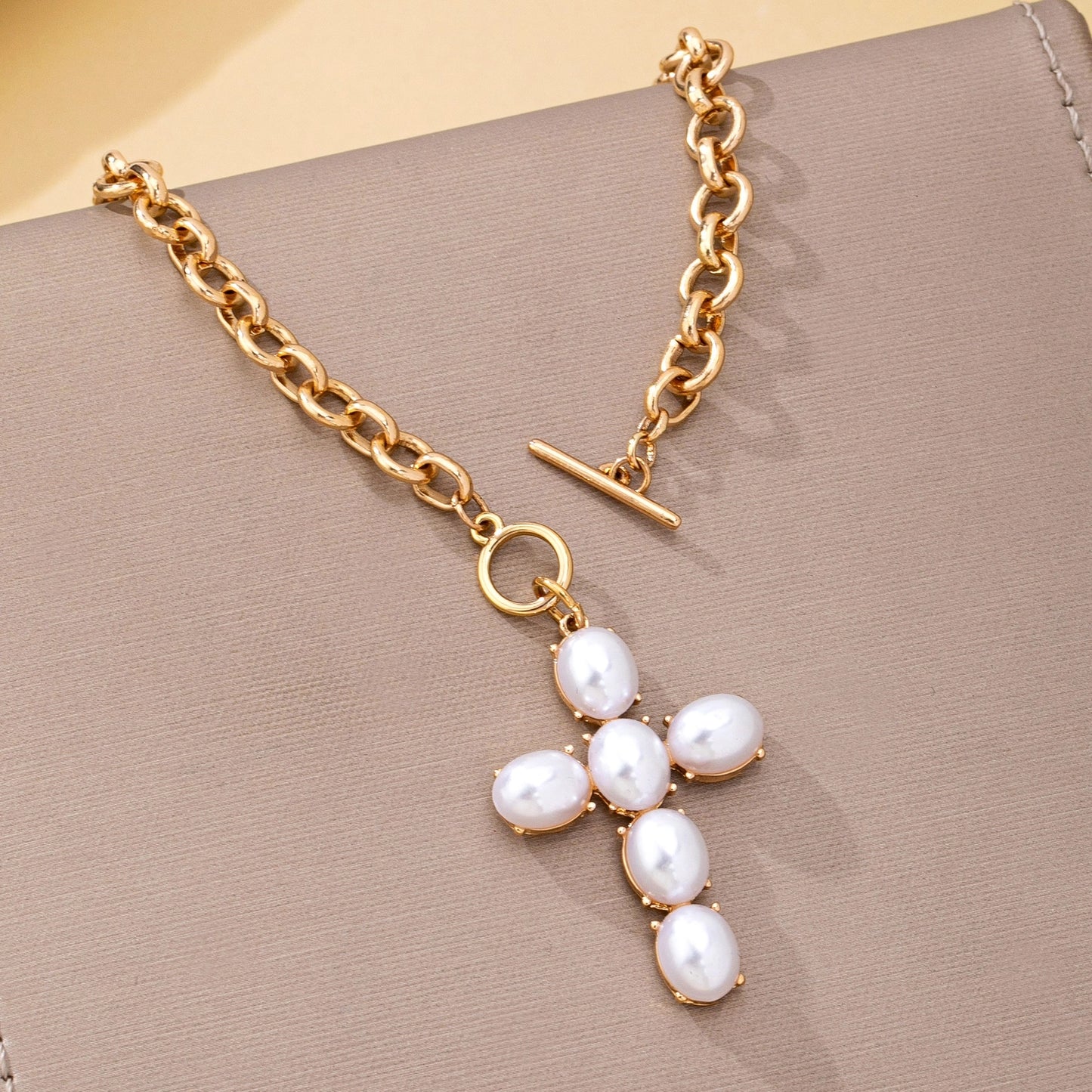 Pearl Cross Toggle Necklace