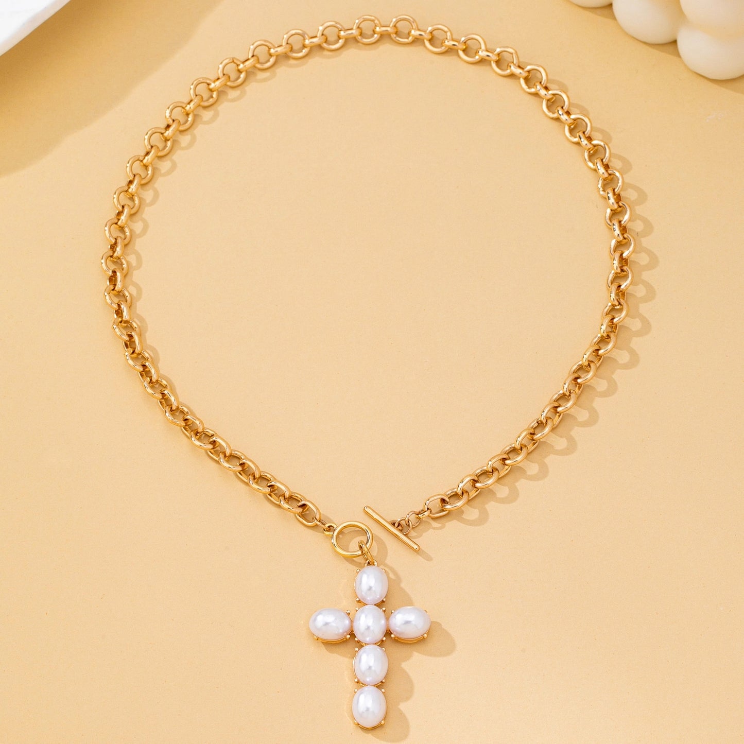Pearl Cross Toggle Necklace