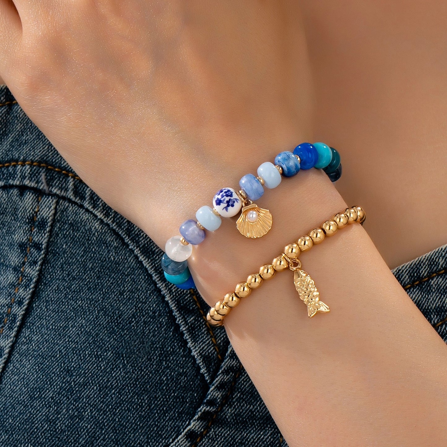 Nautical Blue Beaded Bracelet Set