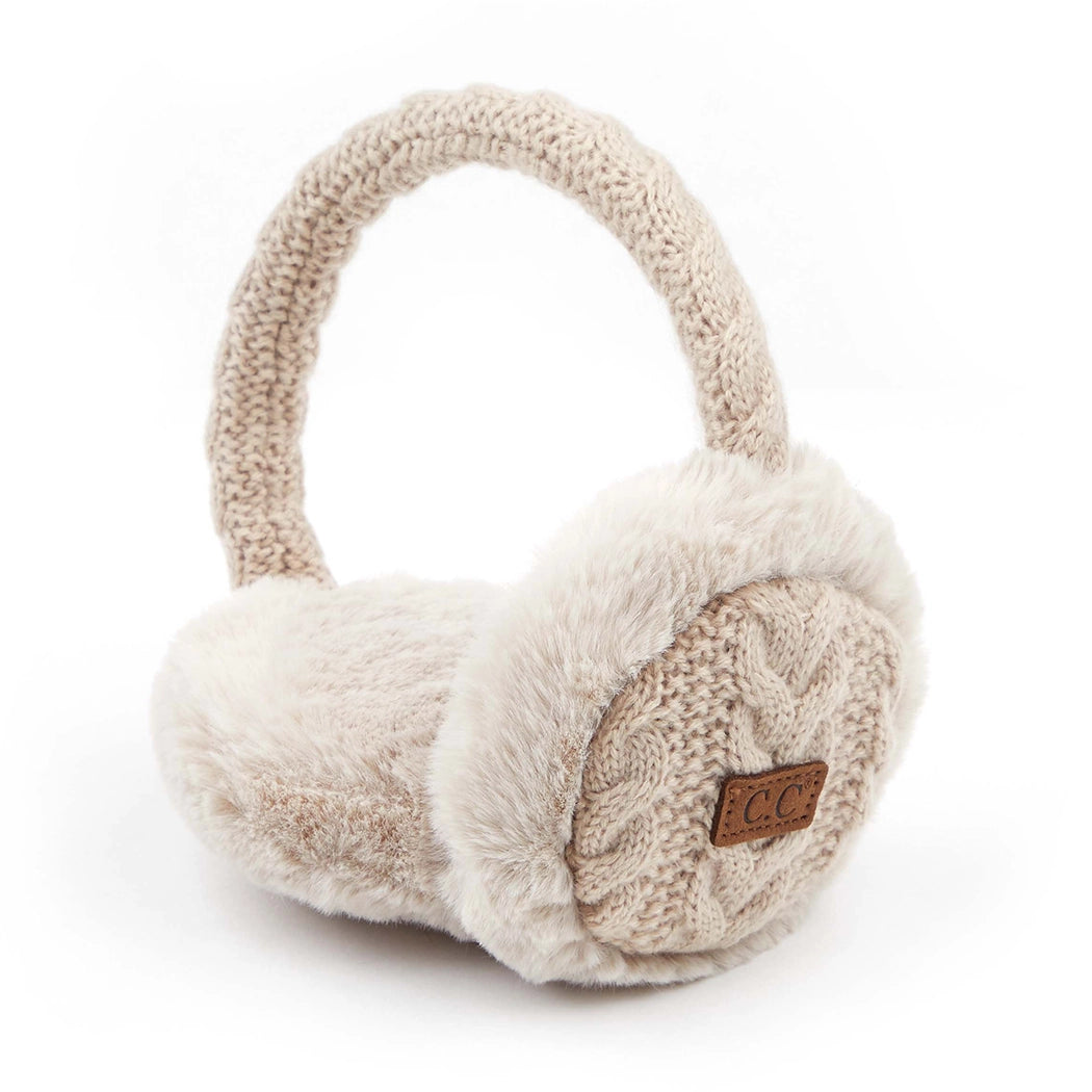 Beige Cable Knitted Earmuffs