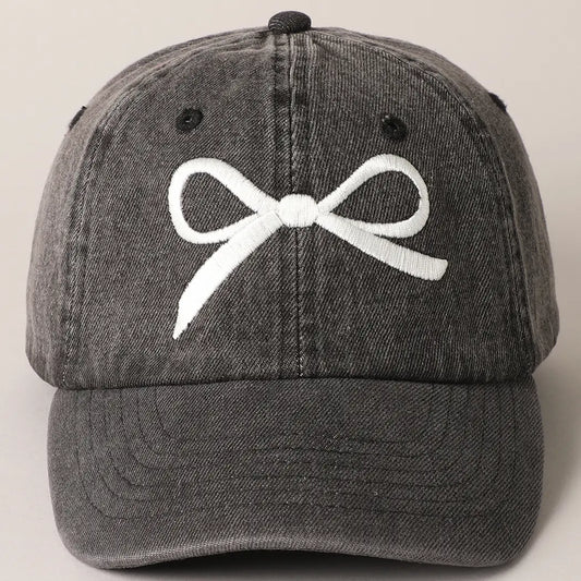 Bow Embroidered Denim Hat (2 Colors)